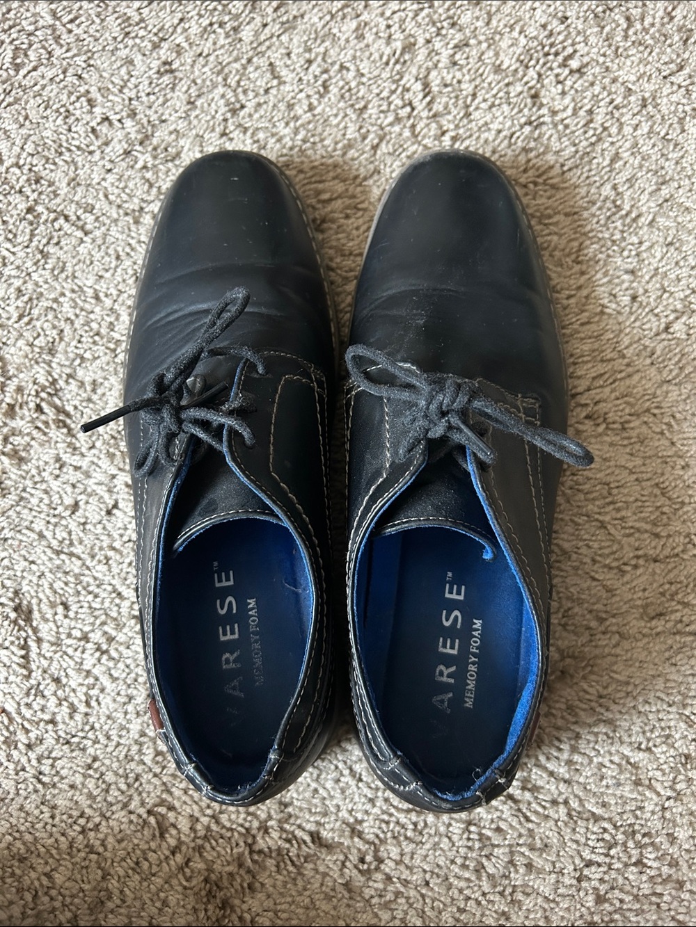 Aresé Black Leather Derby with Blue Memory-Foam Insole